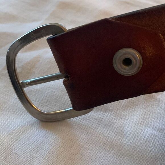 Vintage Hand Tooled Brown Leather Belt Size Large Full Grain Cowhide USA No Loop - Picture 4 of 13